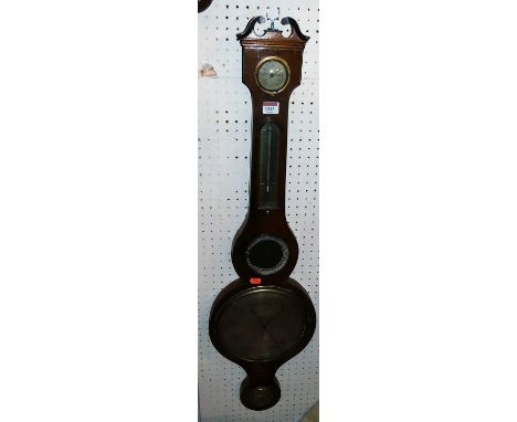 A 19th century mahogany four dial wheel barometer, the lower dial is signed GB Vismate, Bury St Edmunds (for restoration), he