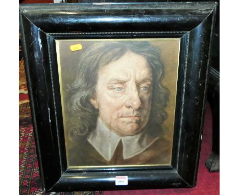 After Samuel Cooper - Portrait of Oliver Cromwell, watercolour, 33 x 27cm 