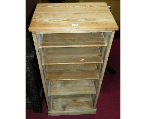 A rustic pine narrow freestanding open shelf, width 46.5cm