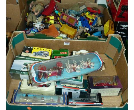 Two boxes containing a quantity of mixed boxed and loose diecast vehicles and accessories, to include Dinky Toys, Action Man,