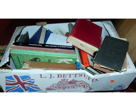 Two boxes of various books, to include a Portrait of Nelson, Dieppe 1942 etc 