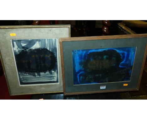 R Peek - Six various original artworks, to include abstract examples, all untitled, each approx 22 x 33cm