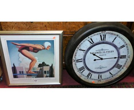 After R Kenton Nelson (b.1954) - Picturing a perfect world, lithograph; together with a reproduction metal framed wall clock,