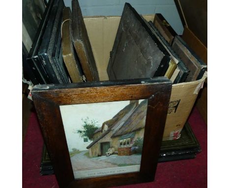 A box of assorted pictures, prints, portrait photographs etc 
