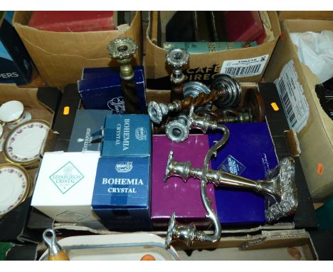 One box containing a quantity of mixed names glassware including Waterford and Edinburgh crystal, various barley twist candle