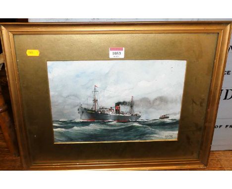 F W Hopper - Steamship Winkleigh heading out to sea, watercolour heightened in white, signed and dated '27 lower right, 20 x 