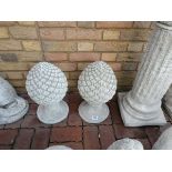 Pair of concrete acorn pillar toppers