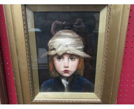 An oil on card of young girl portrait, gilt framed, 25cm x 18.5cm 