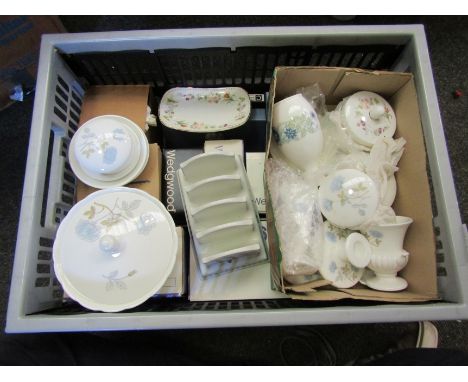 Two boxes of ceramics, mainly Wedgwood including Clementine, Mirabelle, Ice Rose, Hathaway Rose, Meadow Sweet, etc together w
