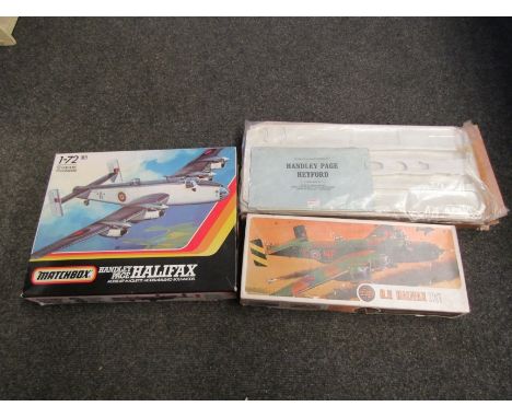 Three 1:72 scale plastic model kits to include Matchbox Halifax PK-604, Airfix H.P Halifax and Contrail vacuum formed Handley