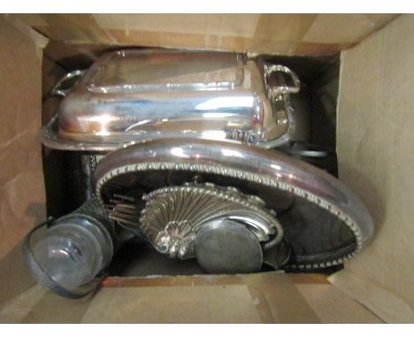 Quantity of plated items including tureens, preserve jar, toast rack, flatware, compact, etc. 