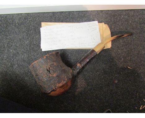 A vintage cherry wood and horn oversized pipe, possibly European 