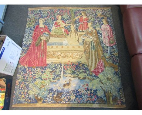 A machine woven panel, "Editions D'Art De Rambovillet" - reproduction, lady taking a bath, label verso, 153cm x 138cm 