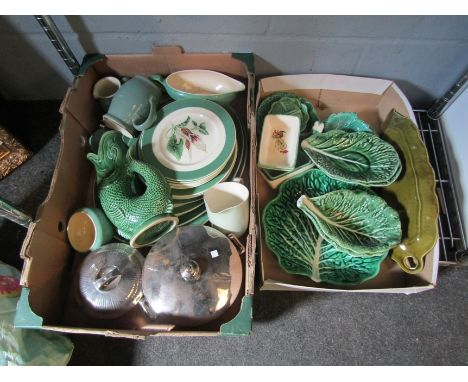 Two boxes of mixed ceramics including Continental cabbage plates, Myott part dinner service, etc 