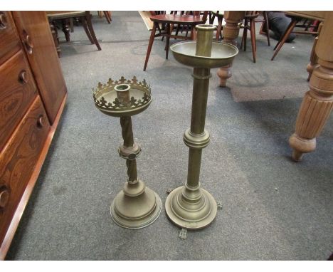 Two floor-standing brass church candlesticks from Our Lady of Light Catholic Church, Clacton. Tallest 61cm 