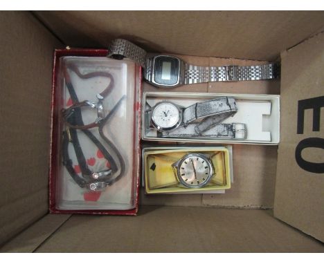 A box of ladies and gents watches including Casio, Ingersoll and Virtru (6) 