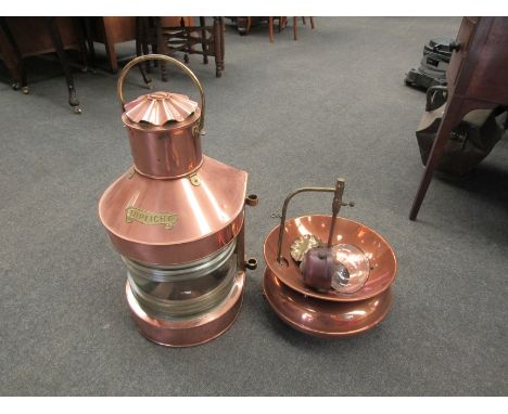 A reproduction copper ship's lamp, 'Toplight', and another (2) 