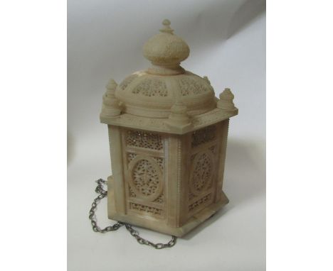 A middle-eastern alabaster ceiling lamp, pierced detail 
