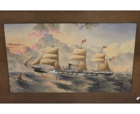William Bell Harrison : Portrait of the ship "City of Valparaiso" leaving Whitby, pen and ink with watercolour and body colou