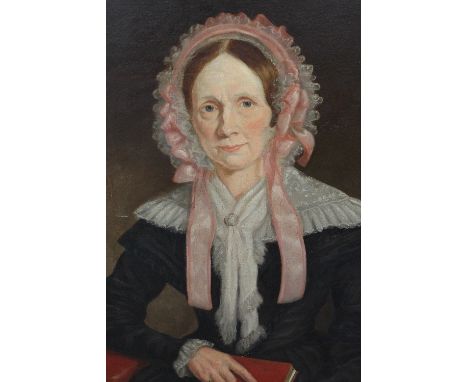 Nineteenth century English school : A portrait of Ann Venton Gibson, oil on canvas, 64cm x 77cm, un-framed.