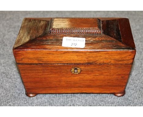 A Victorian rosewood tea caddy, width 20.5 cm. CONDITION REPORT: Good condition, with some later additions internally but com