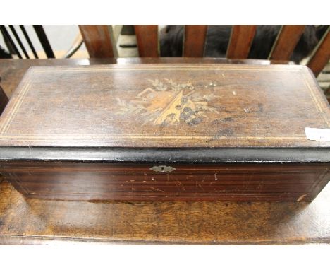 A Vicotorian inlaid rosewood music box, width 50.5 cm. CONDITION REPORT: Good working condition, the box requires some tidyin