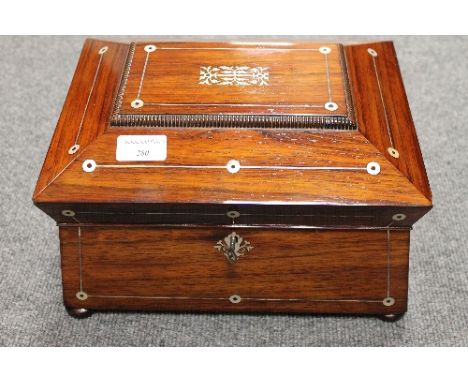 A Victoria rosewood casket, inlaid with mother of pearl, with gilt brass handles, width 29.5 cm. CONDITION REPORT: Excellent 