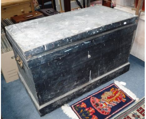 A LARGE 19th CENTURY STAINED WOODWORKER'S TOOL BOX containing a large quantity of vintage tools
