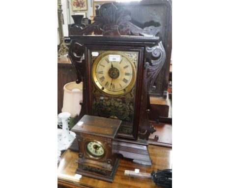 A 19TH CENTURY AMERICAN MANTEL CLOCK, another smaller and a wall bracket (3)