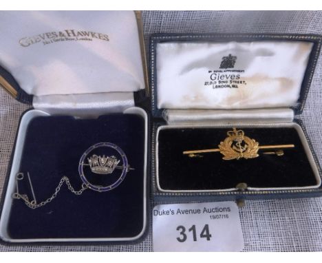 TWO REGIMENTAL ENAMEL BROOCHES including a 9ct gold, red enamel bar broach and a blue enamel and paste broach (2)