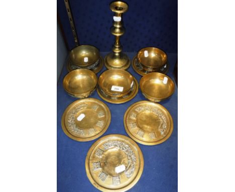 A COLLECTION OF CHINESE METALWORK and a brass candlestick