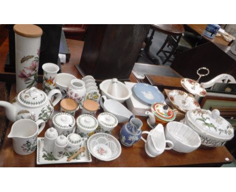 PORTMEIRION: A COLLECTION OF STORAGE JARS and ceramics, a Spode tureen, a Royal Albert 'Old Country Roses' cake stand and sim