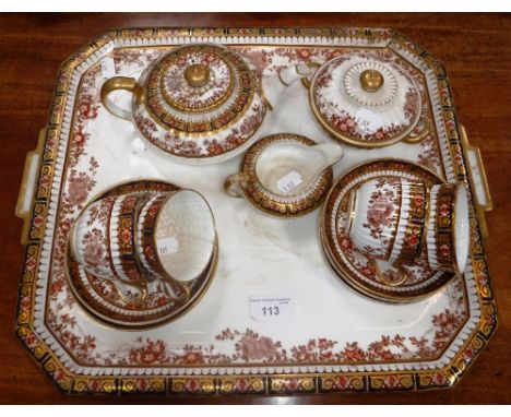 A 19TH CENTURY WEDGWOOD CABERET SET comprising teapot, sucrier, milk jug and four cups with saucers on a rectangular tray