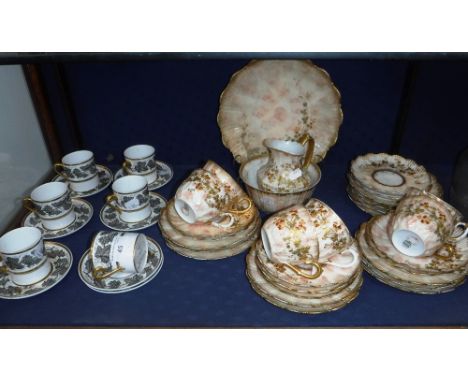 A SET OF SIX SPODE COFFEE CANS AND SAUCERS decorated with vine leaves and a quantity of Victorian Limoges tea china