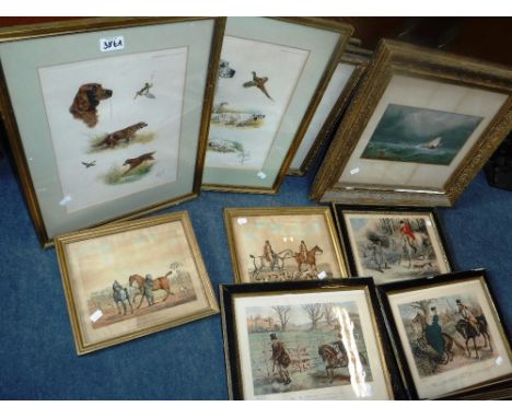 A COLLECTION OF HUNTING AND EQUESTRIAN PRINTS and a storm scene