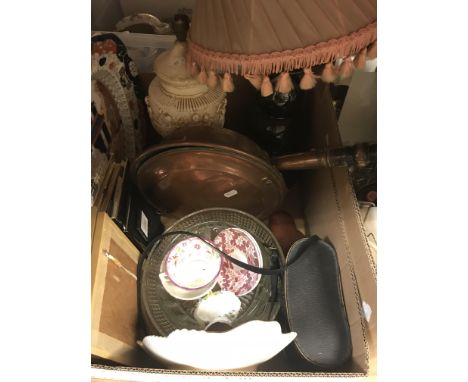 Five boxes of various 19th Century and other china wares, etc, to include Victorian copper lustre jugs, Doulton harvest jug, 