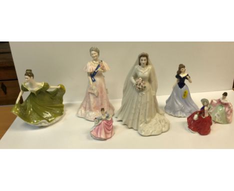 A collection of china figurines, including Royal Worcester "Her Majesty Queen Elizabeth II" Diamond Wedding Anniversary figur