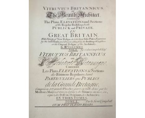 Five volumes "Vitruvius Britannicus or the British Architect containing the plans, elevations and sections of the regular bui