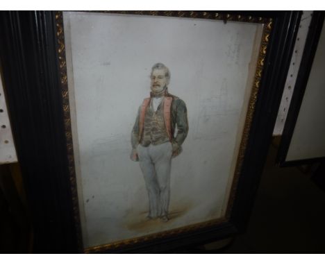 KARL SCHNORR VON CAROLSFELD “Gentleman in military jacket”, a portrait study, watercolour with part-finished pencil backgroun