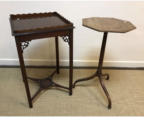 A 19th Century mahogany octagonal occasional table, the rosewood banded satinwood and ebony strung top on a slender wrythen c