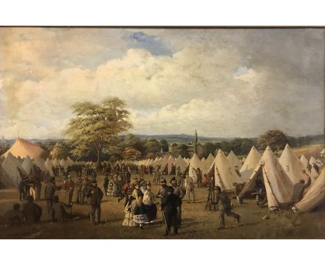F H HOWARD HARRIS “Military encampment with tents and figures” (possibly US Civil War Confederate Army Camps), oil on canvas,