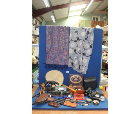 A quantity of miscellanea including old Artist's paint box, Bachmann & Hornby 'OO' gauge locomotives (both a/f), leather pist