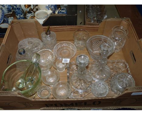 A quantity of glass including a pestle and mortar [chip to pestle] cut glass trinket pots, Stuart trinket dish, tea light hol