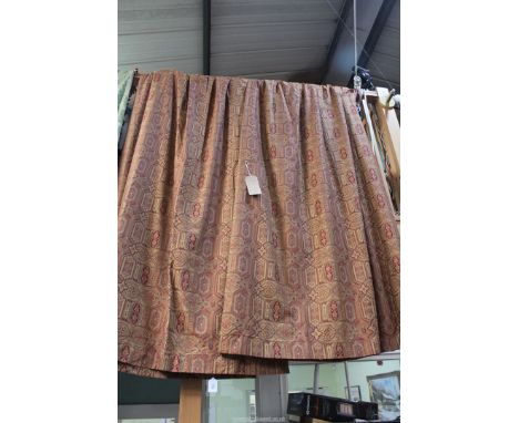 A pair of large Laura Ashley jacquard curtains, 85" drop x 109" wide in autumnal colours, red and gold.