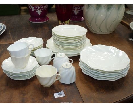 A box of white Coalport china to include six cups, eleven saucers, ten tea plates, six side plates, cake plate, etc., some a/