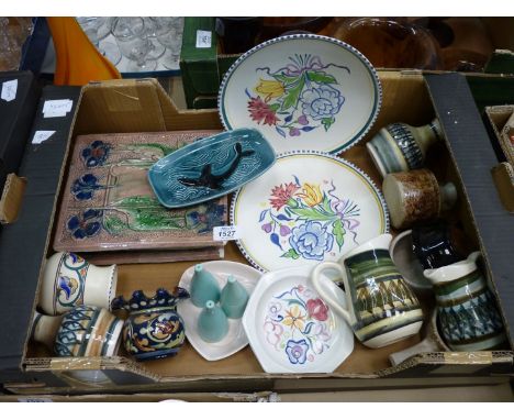 A quantity of miscellaneous pottery to include Poole Pottery;  cruet set, three colourful flower plates (one smaller) and sma