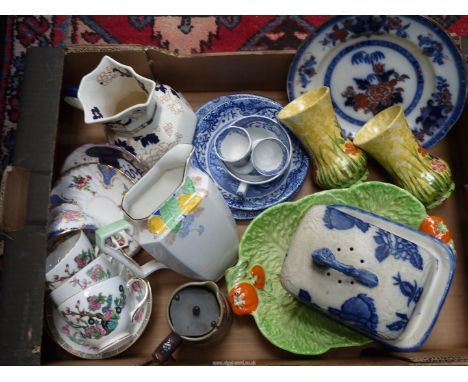 A box of miscellaneous china including; Spode Italian, Mason's jug, hand painted vases, etc. 