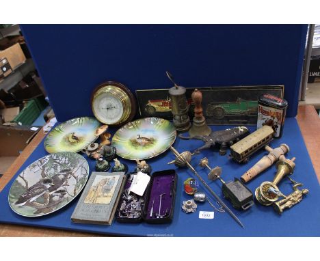A quantity of miscellaneous including a small Davy lamp by Ferndale Coal & Mining Co, Metallic Barometer, cask tap, car plaqu