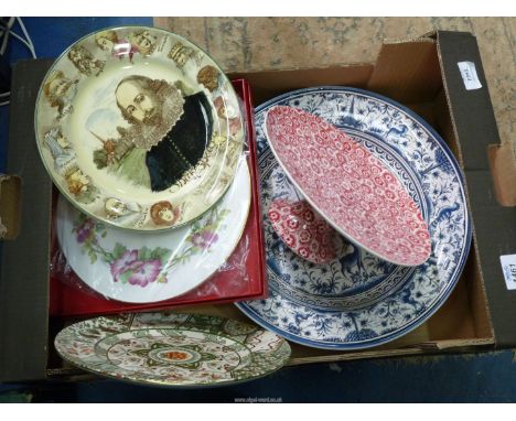 A quantity of china including  boxed Spode cake plate, Royal Doulton "Shakespeare" plate, Mason's "Applique" plate, Copenhage