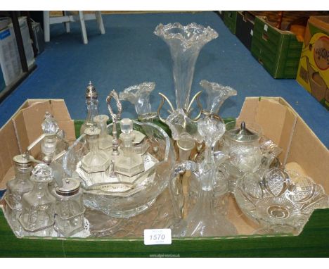 A quantity of glass including epergne a/f, claret jug, bells, preserve pot with silver lid etc.